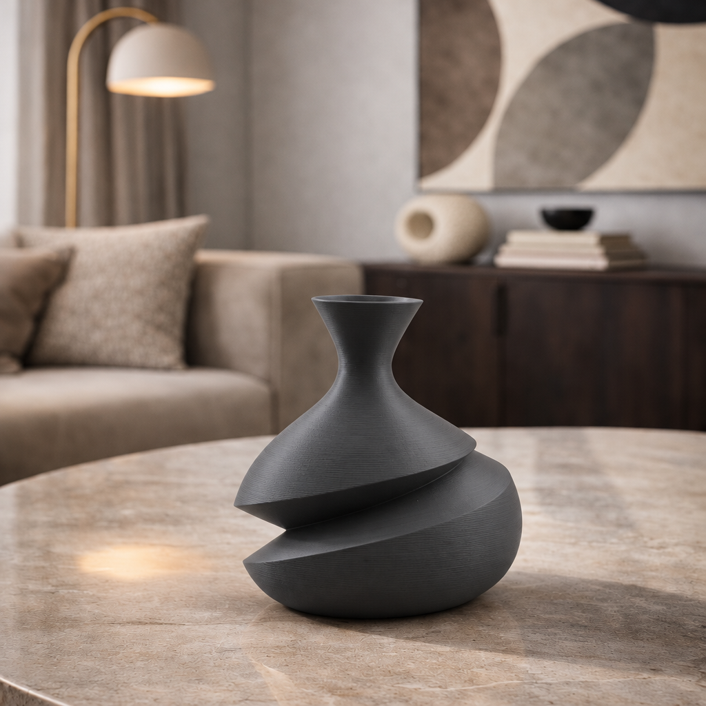 Vaso Penelope nero luna opaco stampato in 3D